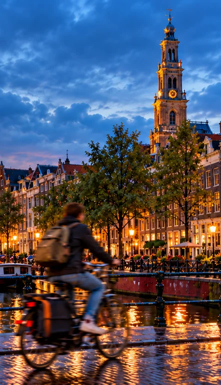 Amsterdam canal at dusk